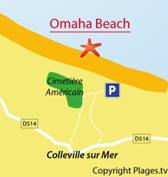 Map of Omaha Beach in Normandy - Colleville sur Mer